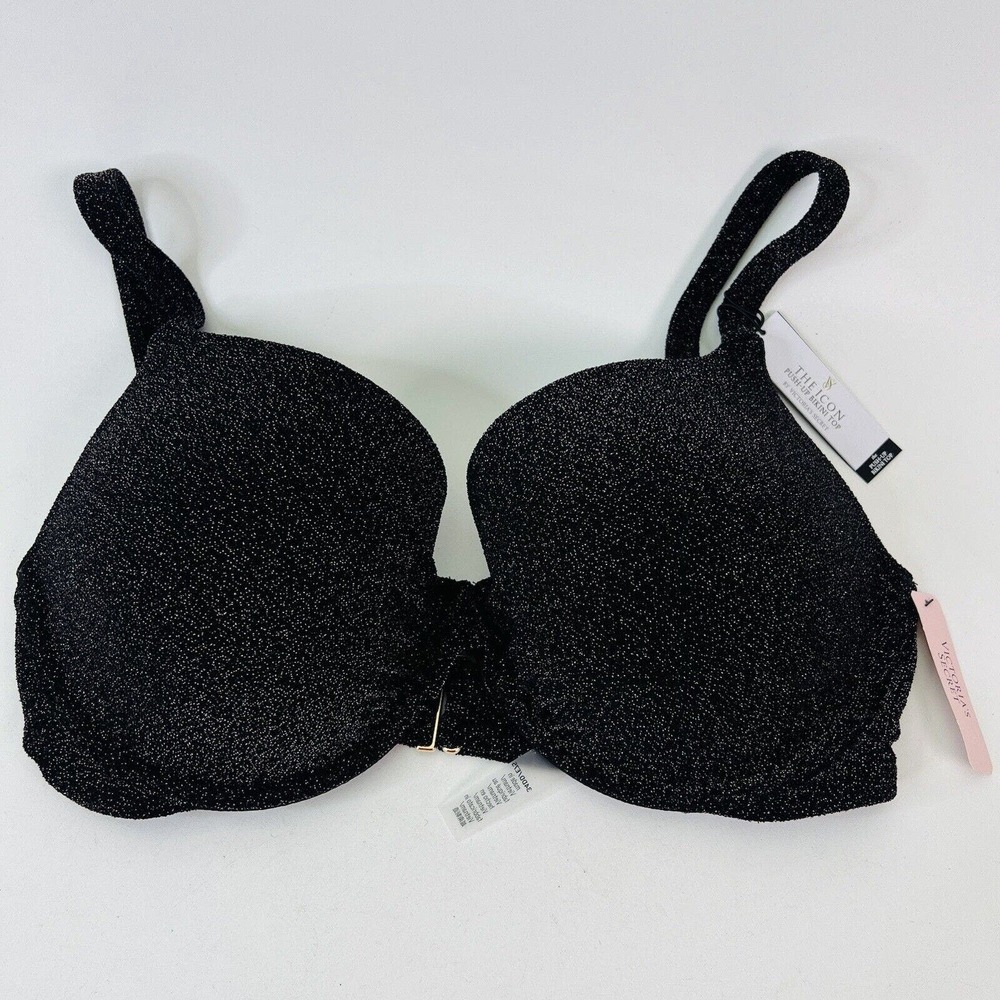 Victoria's Secret The Icon Push Up Bikini‎ Top Padded Bra 34DD Black